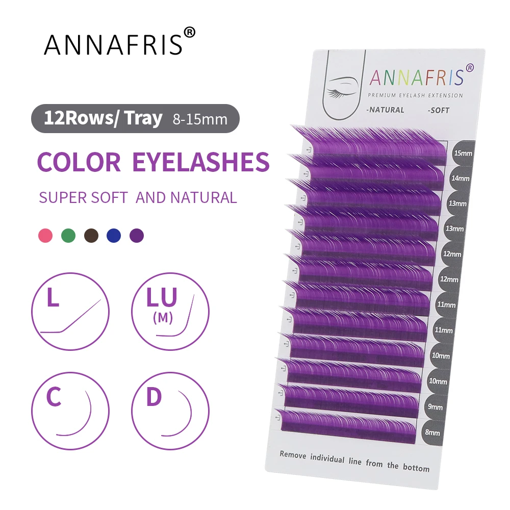 Eyelash Extension C Curl - ANNAFRIS kolorowe sztuczne rzęsy z norek